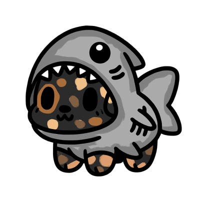 cute dog wearing a shark costume