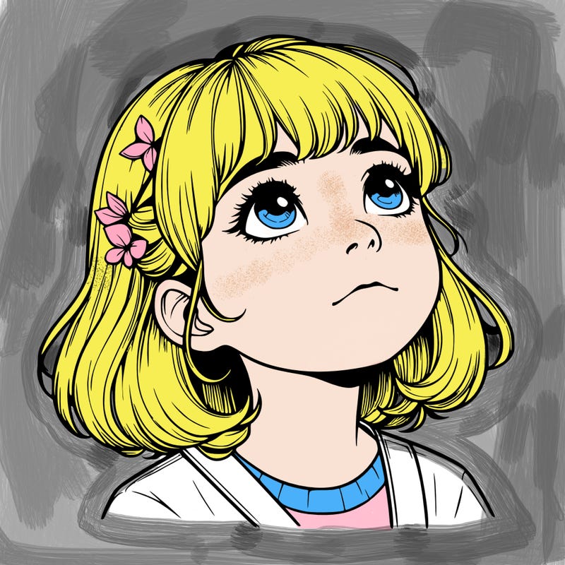 realistic girl looking up