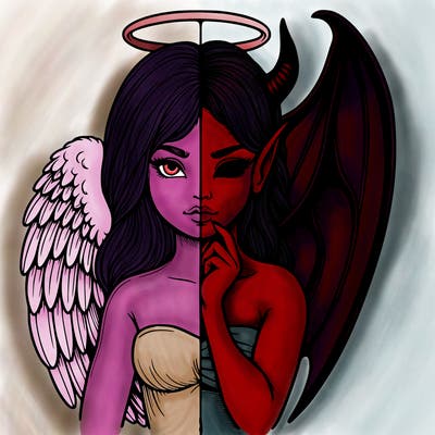 realistic angel half demon
