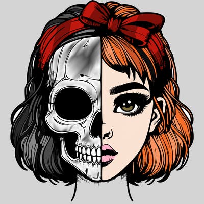 realistic girl with half skull mask