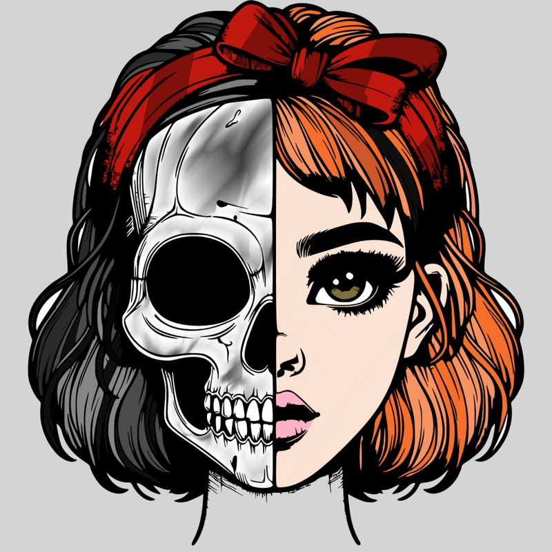 realistic girl with half skull mask