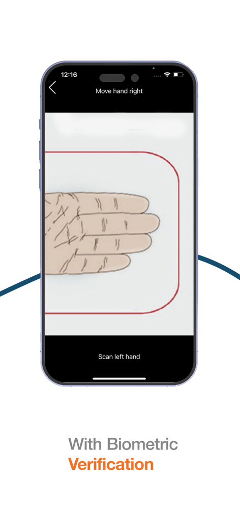 Al Ameen Funds app screen displaying biometric hand scan verification for digital account opening.