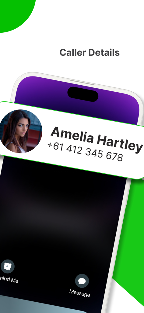 Who Call Pro app interface displaying detailed caller information for an incoming call.