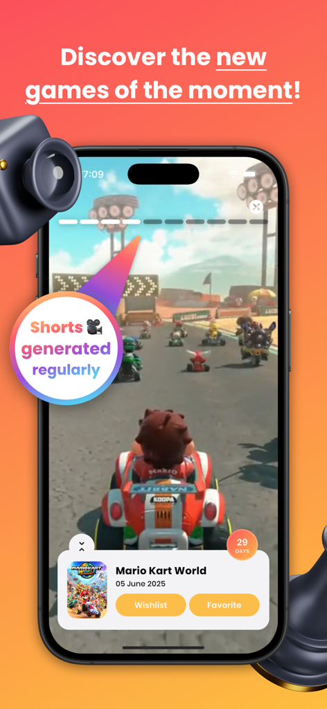 Radion - Video Games - Interface de l'application mobile montrant des aperçus vidéo courts et des fonctionnalités de découverte pour les jeux vidéo tendance