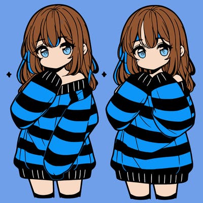 anime girl in a striped oversized sweater