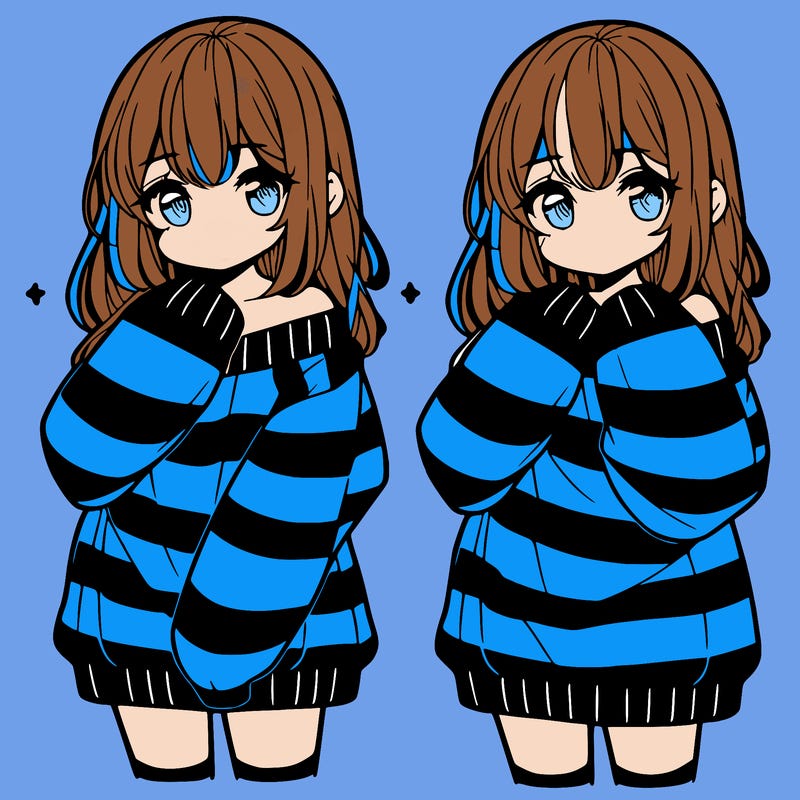 anime girl in a striped oversized sweater