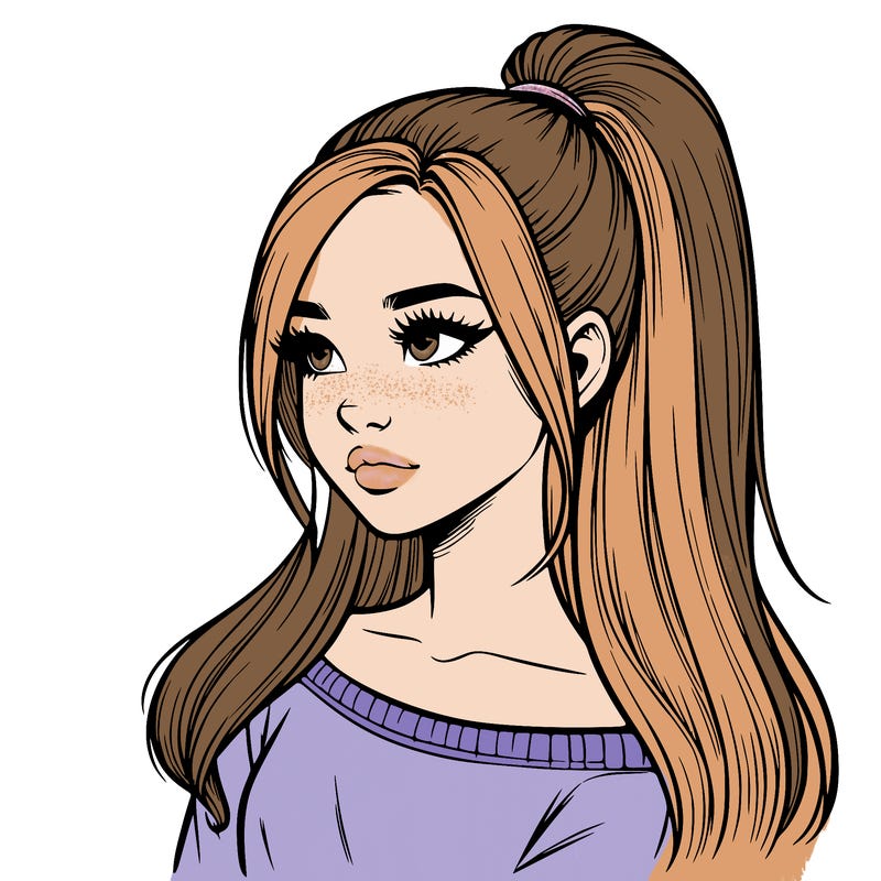 realistic girl with a high ponytail