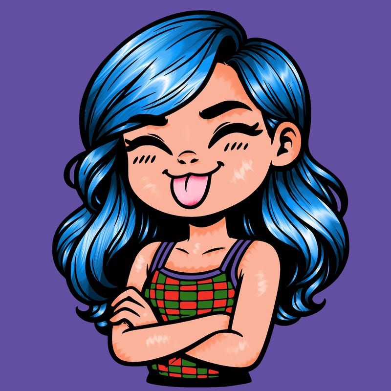 realistic girl crossing her arms and wearing a tank top with her tongue held out she has long hair