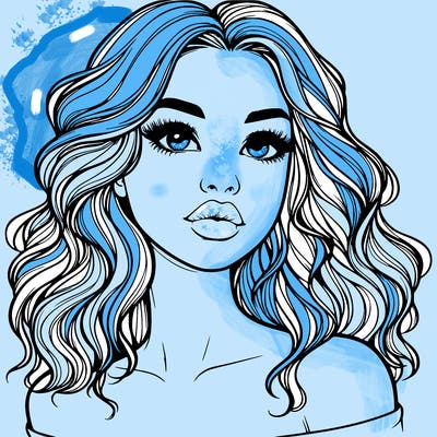 realistic girl with wavy hair and lips