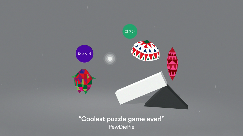 A minimalist screenshot from the game Dreii featuring geometric characters and a testimonial quote from PewDiePie.