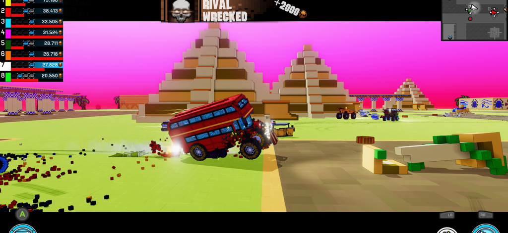 Carnage: Battle Arena - Real-time car combat in a blocky Egyptian arena with pyramids