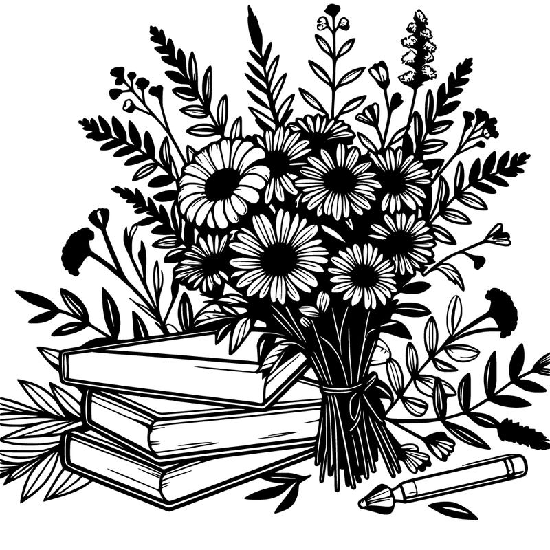 beautiful wildflowers and books realistic