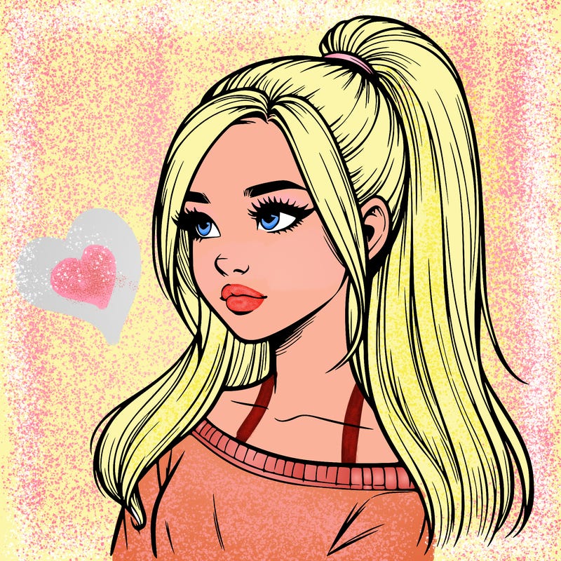 realistic girl with a high ponytail