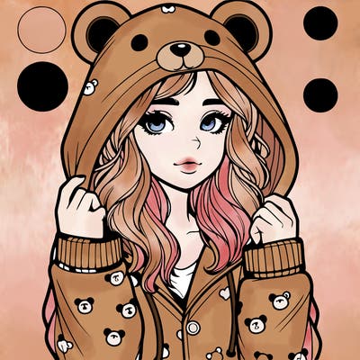 realistic girl in a animal pjs hoodie