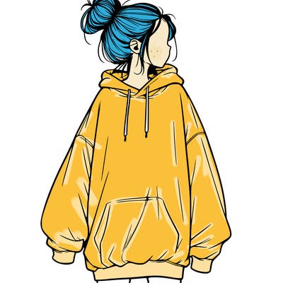 realistic girl with a oversized sweatshirt on and a bun