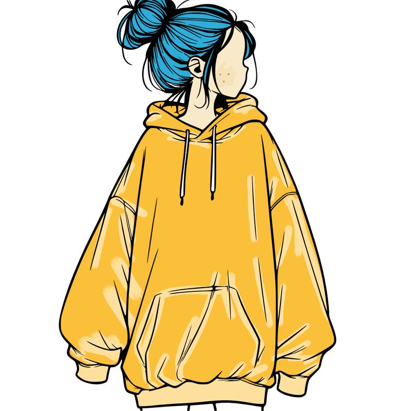 realistic girl with a oversized sweatshirt on and a bun
