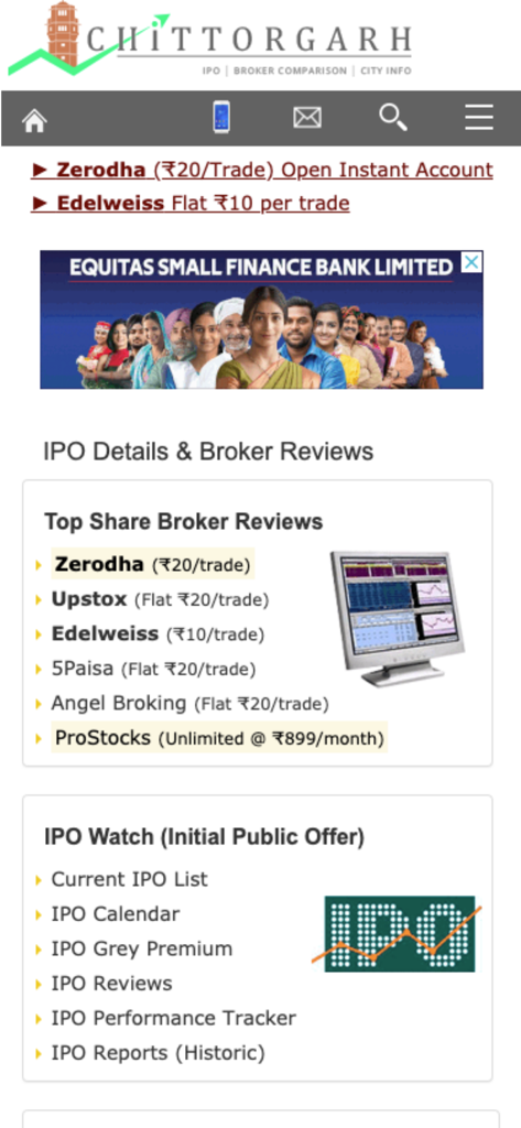 Mobile app interface showing share broker reviews and an IPO watch list with options for calendar and grey premium tracking.