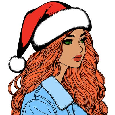 realistic girl in santa hat