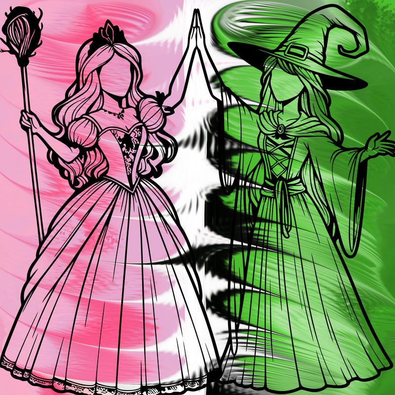 detailed realistic split of a princess and a witch