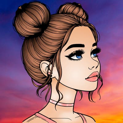 realistic girl with buns on the top of her head