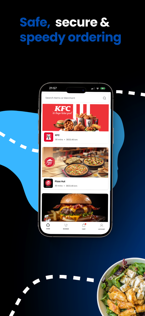 Harare Eats mobile app showing restaurant options like KFC and Pizza Hut for safe and speedy ordering.