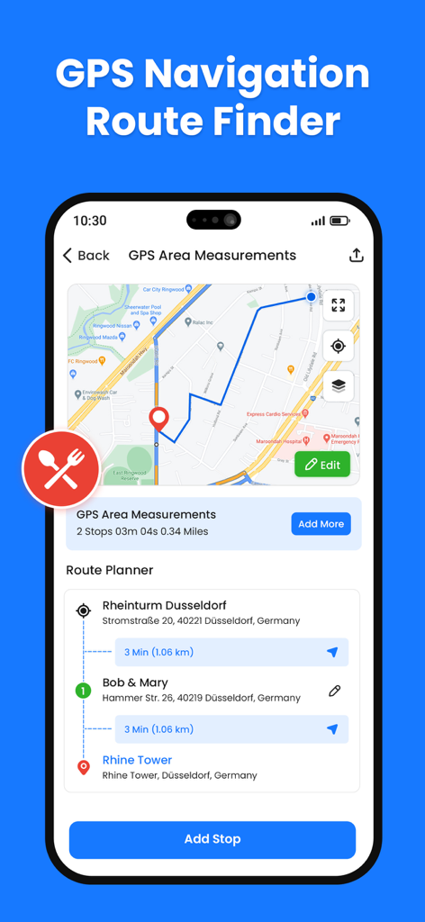 AreaMate - AreaMate app interface showing GPS navigation route finder and route planner on a map