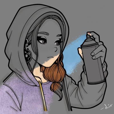 a realistic girl, spray painting