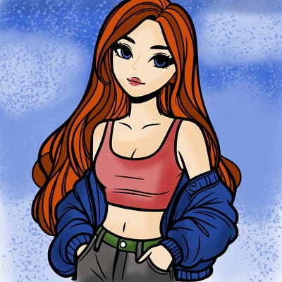 girl with long hair crop top and jacket