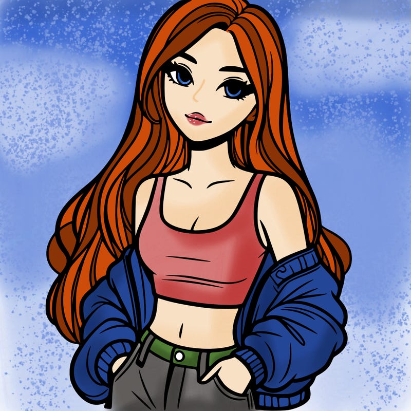 girl with long hair crop top and jacket