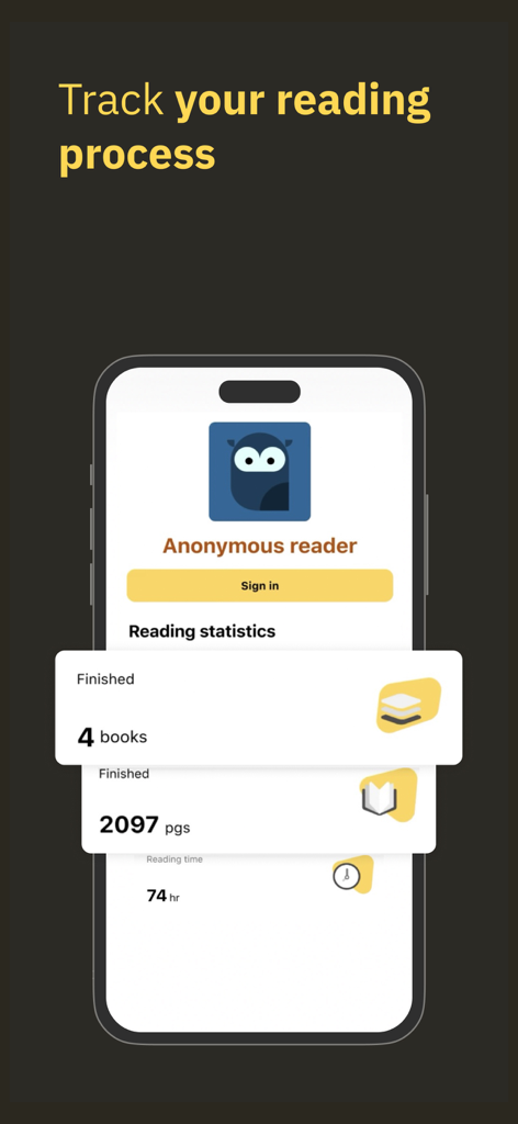 MyBook app reading statistics screen showing books finished and total pages read.