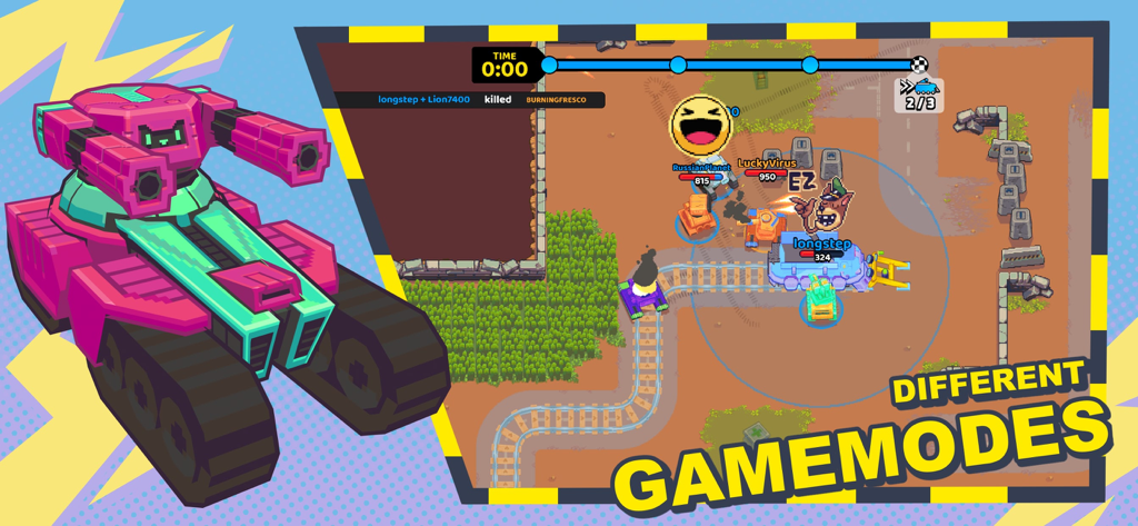 Panzerdogs - Panzerdogs mobile game screenshot showing top-down tank gameplay and various game modes