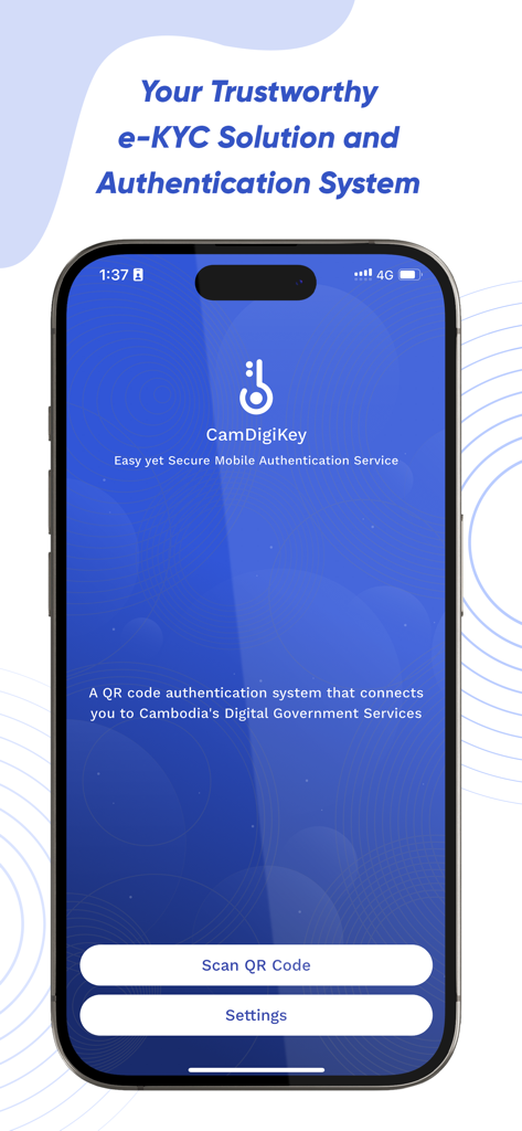 CamDigiKey - CamDigiKey app home screen showing secure mobile authentication and eKYC solution for Cambodian digital government services