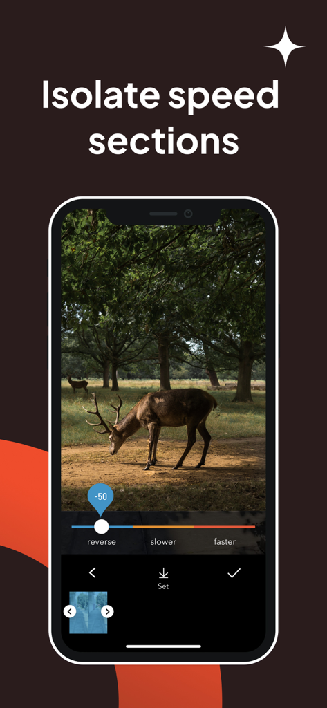 Tela de smartphone exibindo a interface do aplicativo Slo Mo para isolar seções de velocidade de vídeo.
