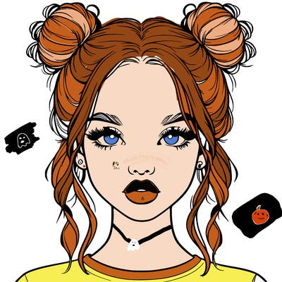realistic girl with two buns in hair and lips