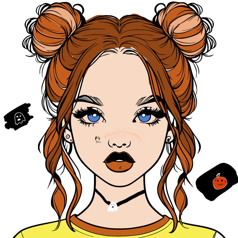 realistic girl with two buns in hair and lips