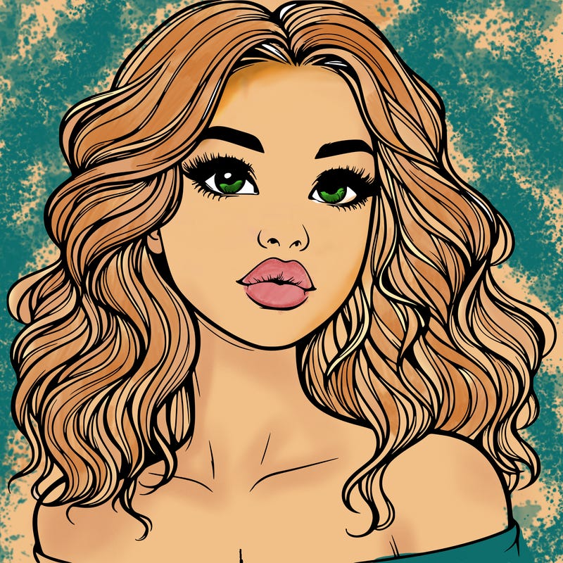 realistic girl with wavy hair and lips