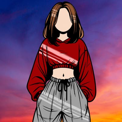realistic girl faceless with baggy pants and a crop top