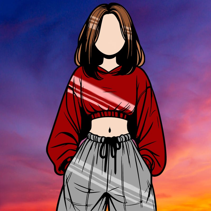 realistic girl faceless with baggy pants and a crop top