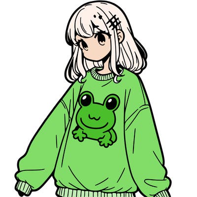 girl wearing frogging sweatshirt