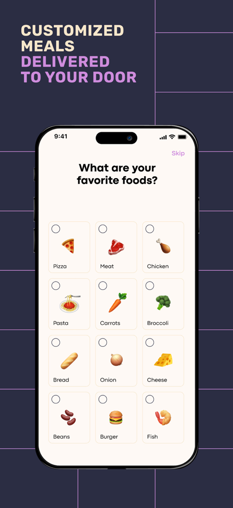 Fodo Diet - Fodo Diet app interface showing a list of food options for personalized meal delivery selection