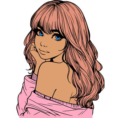 realistic girl with bangs looking over her shoulder