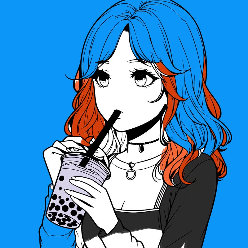 realistic girl drinking boba tea