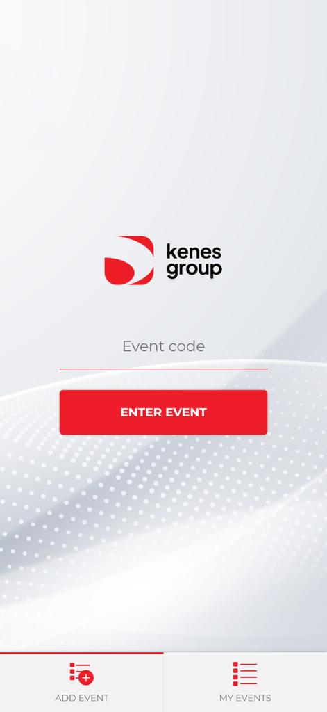KENES Congresses - Schermata di inserimento del codice evento dell'app KENES Congressi