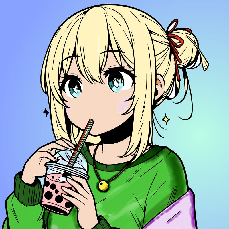 manga character drinking boba