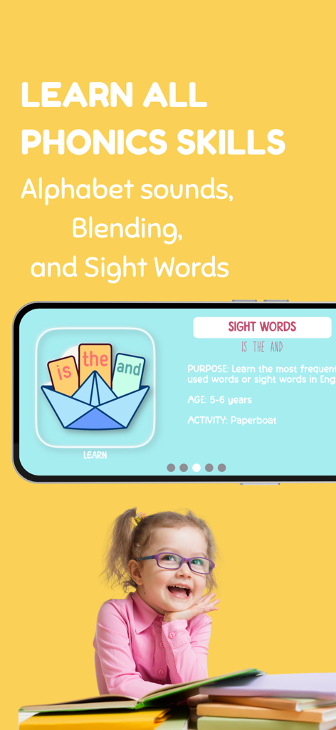 Learn to Read: Wild Phonics - Pantalla de la aplicación Wild Phonics que muestra palabras a la vista y habilidades de fonética
