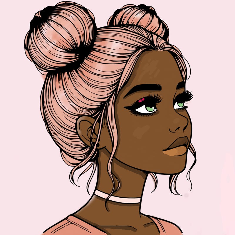 realistic girl with buns on the top of her head