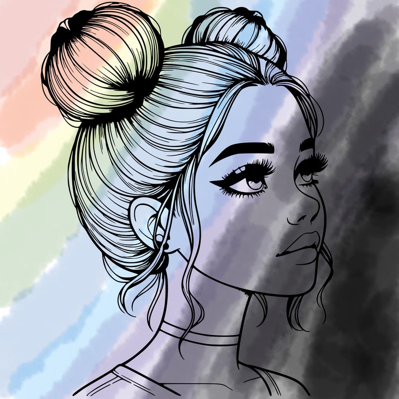 realistic girl with buns on the top of her head