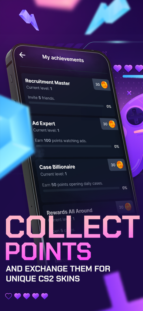 BWGG-CS2: Skins for CS2 - Écran des réalisations en jeu pour collecter des points pour des skins CS2