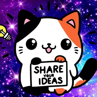 a cute cat saying share your ideas