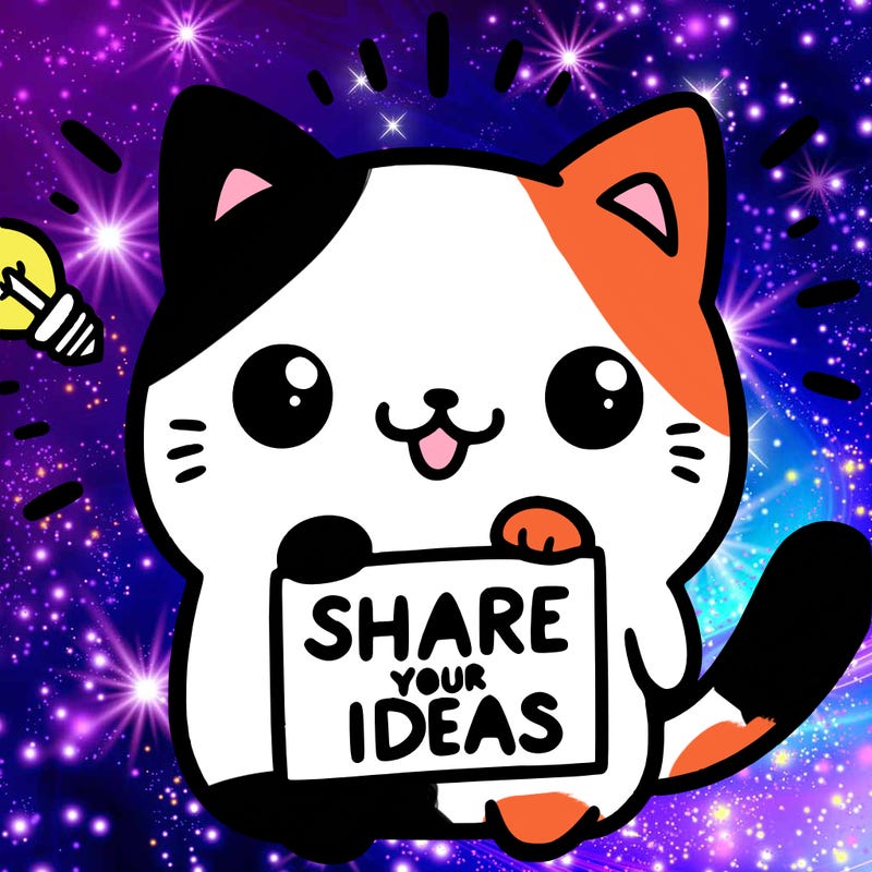 a cute cat saying share your ideas